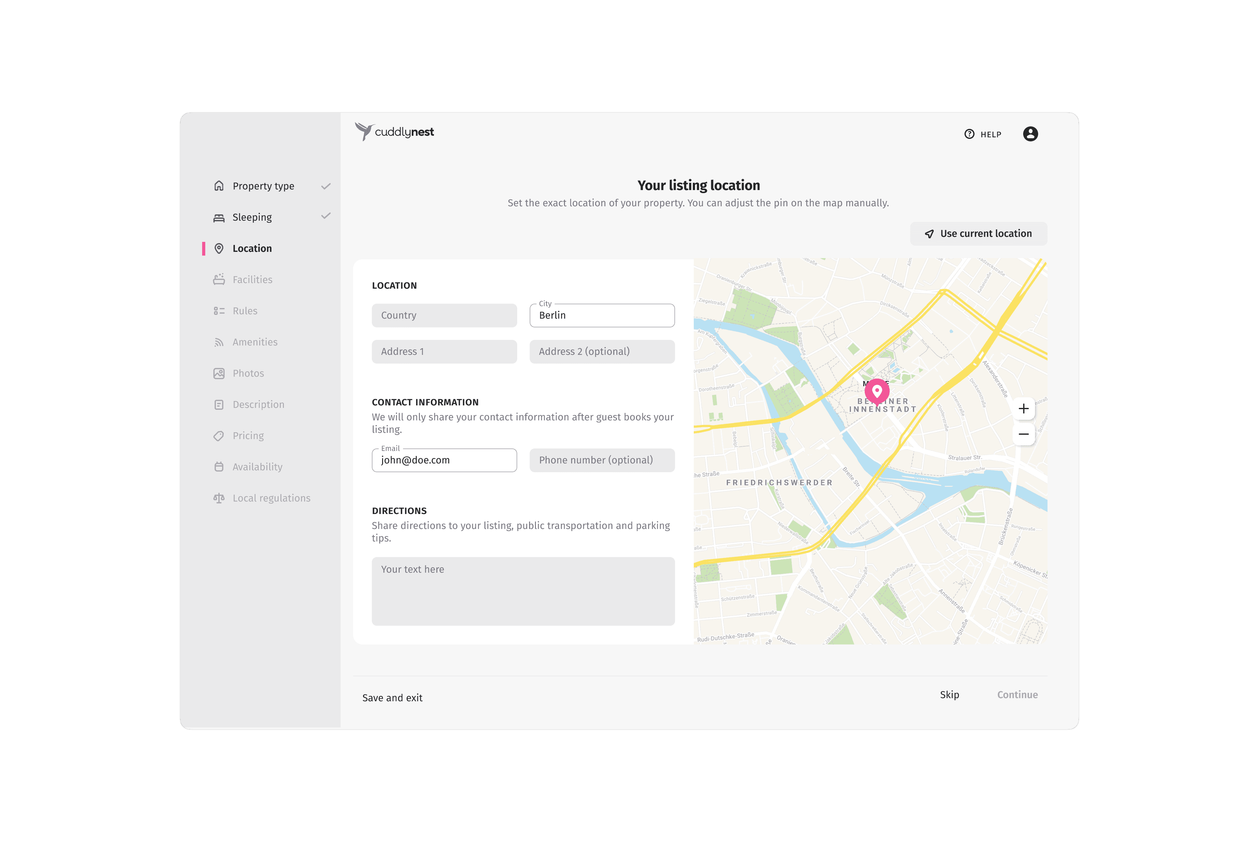 Listing location desktop page