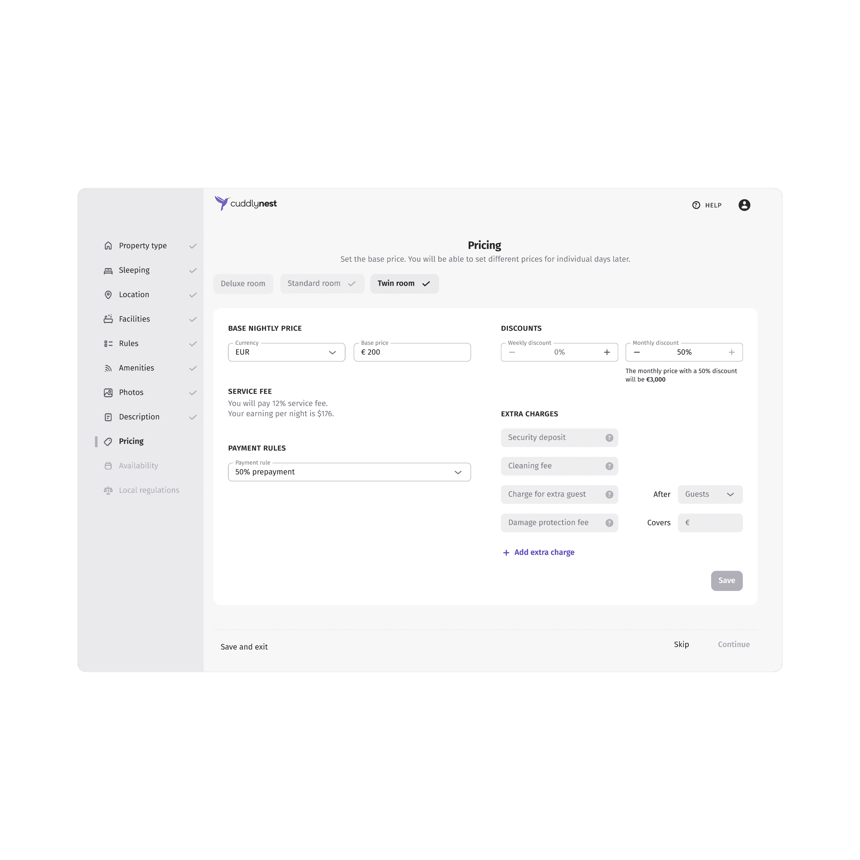 Setting up pricing in the property in the listing flow