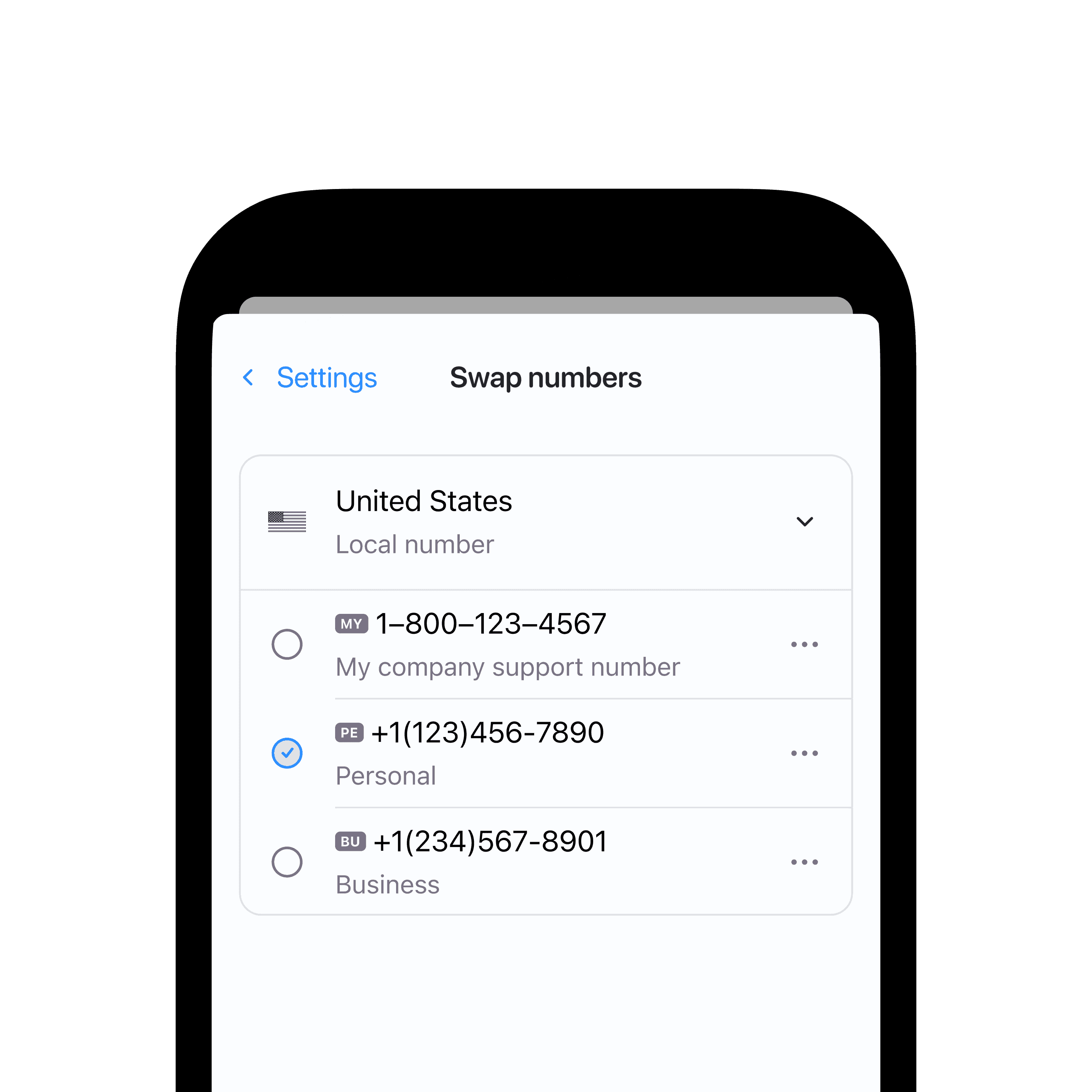 Swap number flow inside the app