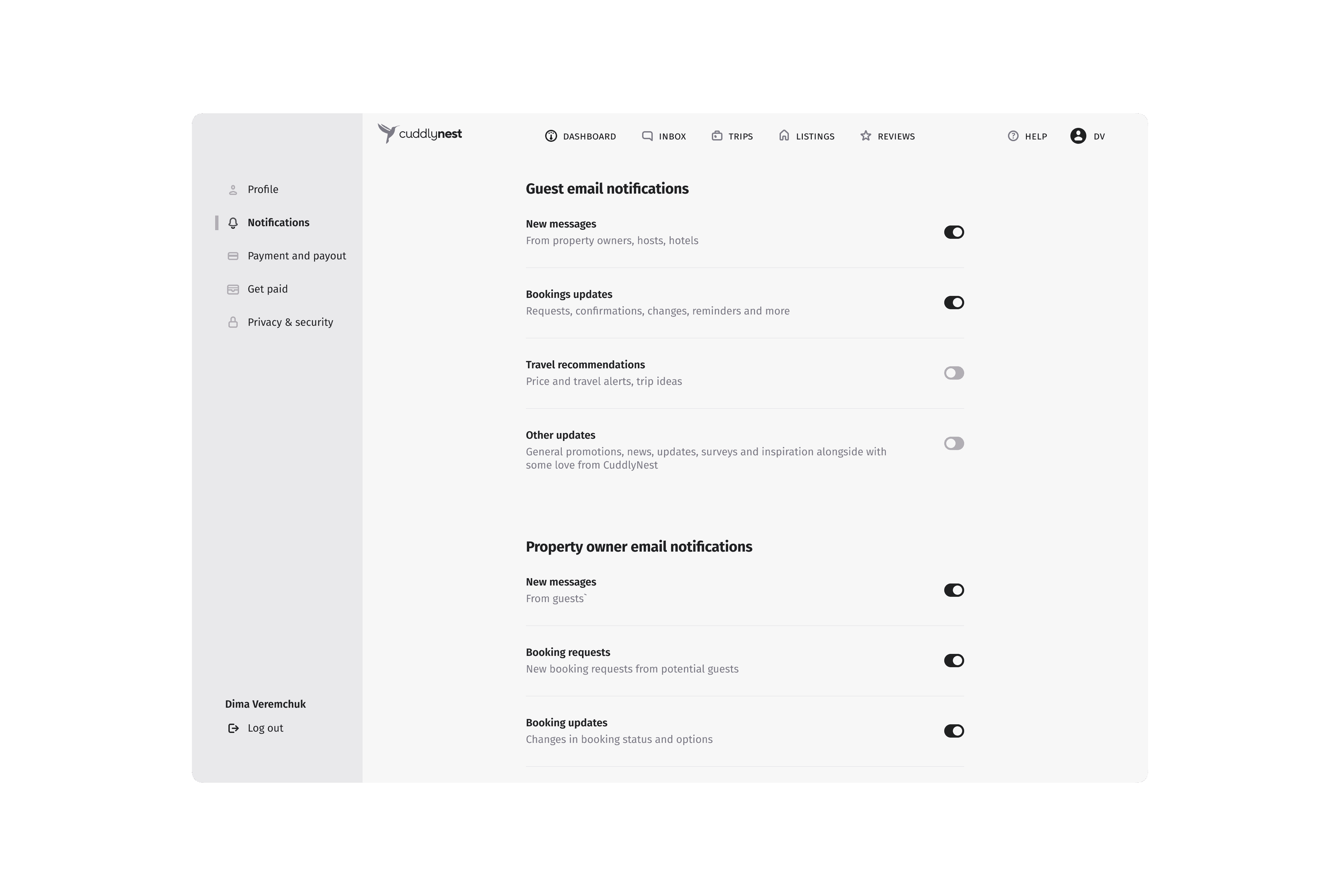 Profile settings